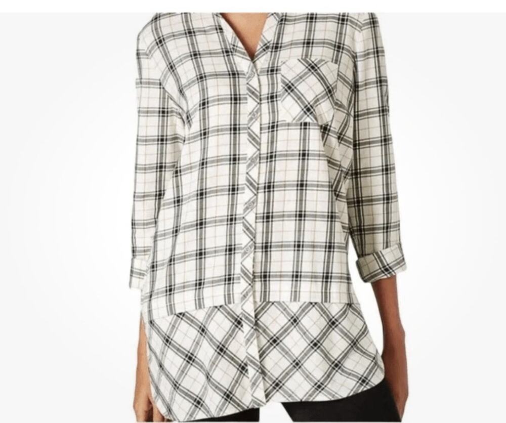 J. Jill Windowpane Plaid Lagenlook Brushed Cotton Tunic Top Size M